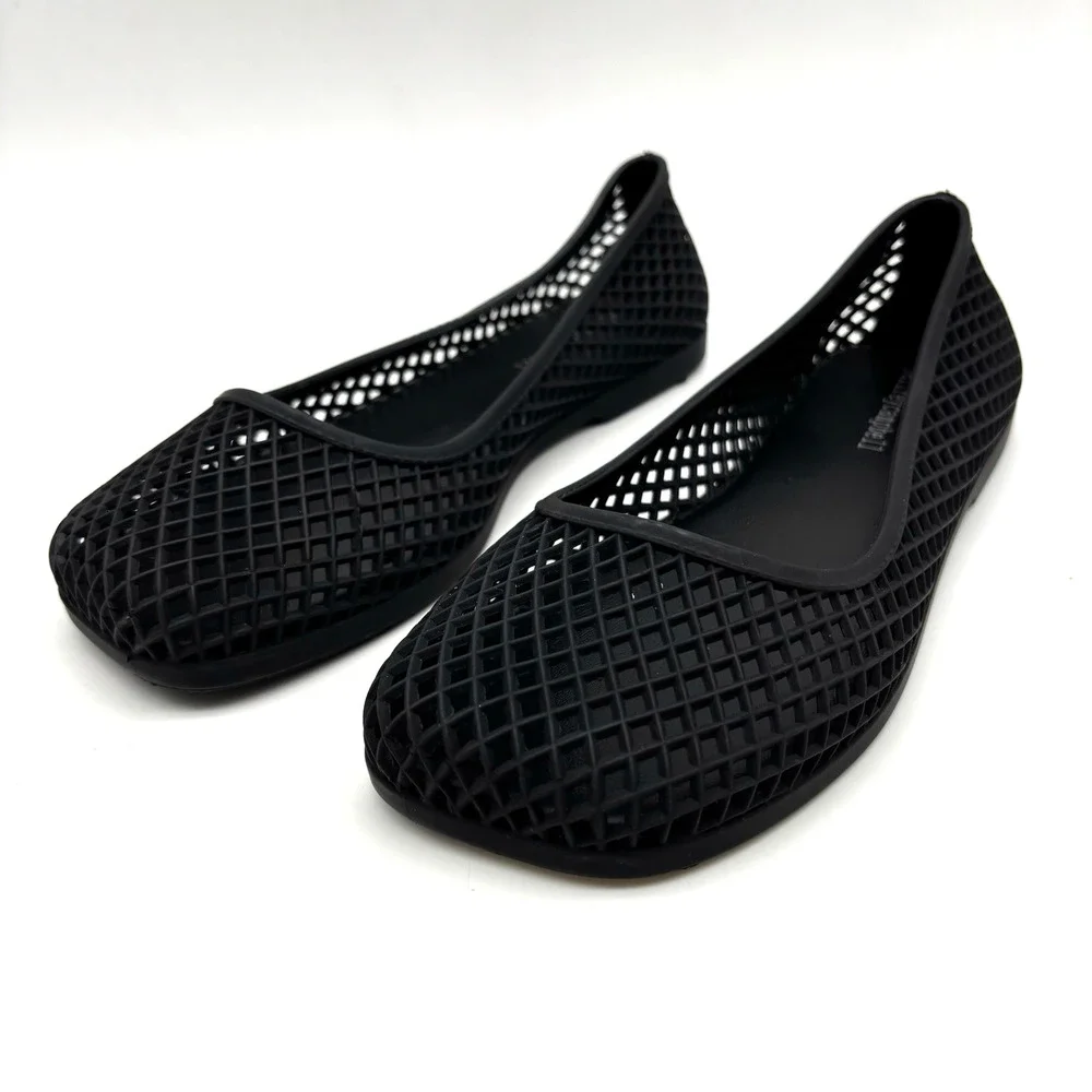 NEW Jeffrey Campbell SUNI Black Square Toe Slip On Jelly Ballet Flats US8 EU38